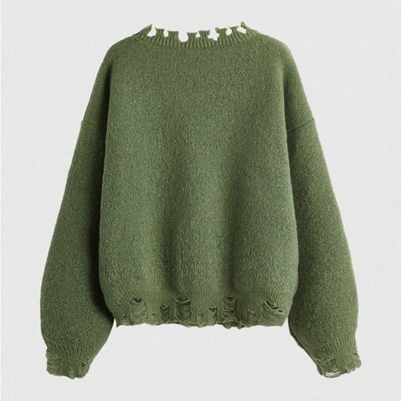 Green Skeleton ribcage distressed Knit Sweater - Picture 2 of 6